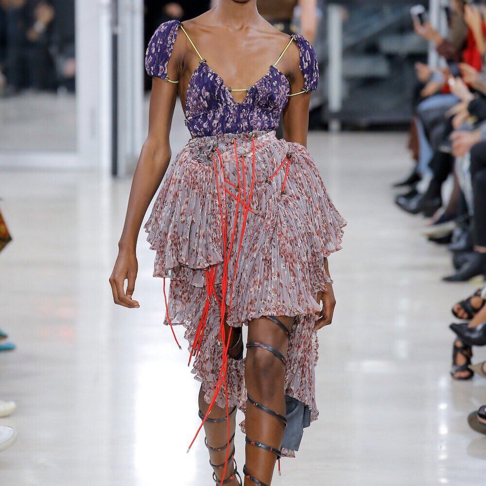 Y/PROJECT LAYERED DRAWSTRING FLORAL SATIN SKIRT